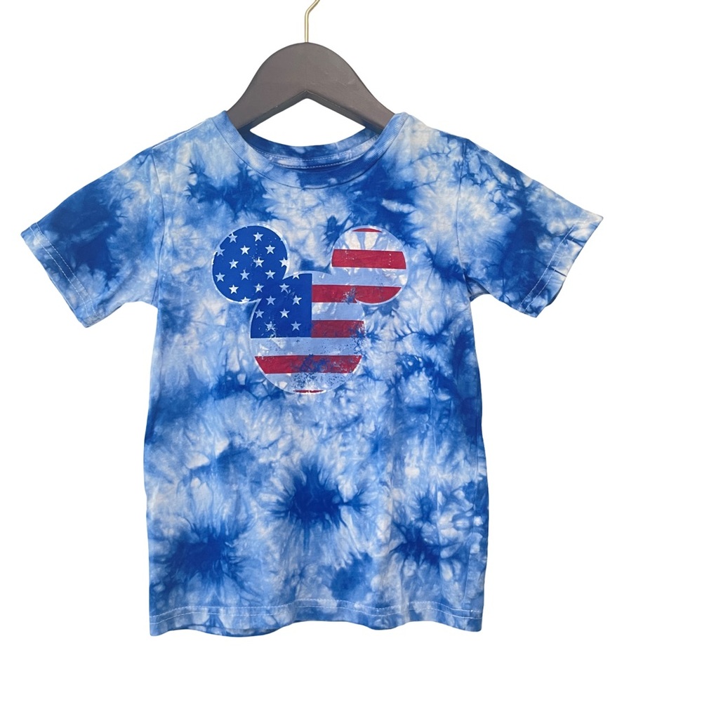 Disney Blue Tye Dyed American Flag Mickey T-Shirt kids sz xs 4